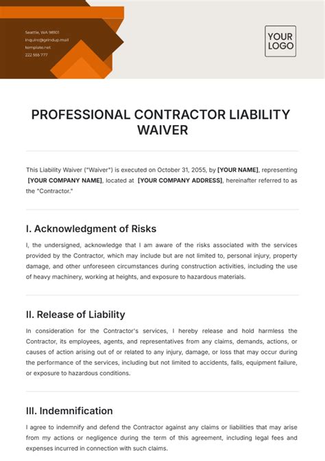 Liability Waiver Template Free