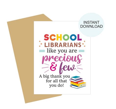 Librarian Thank You Card Printable Free
