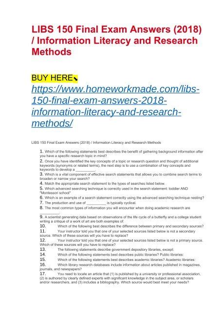 Libs 150 Final Exam Answers Ebook Doc