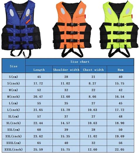 Life Jacket Sizing Chart