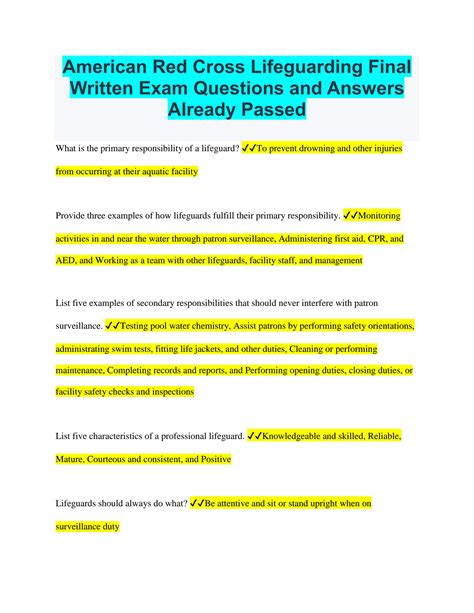 Lifeguarding Final Written Exam Answers Epub