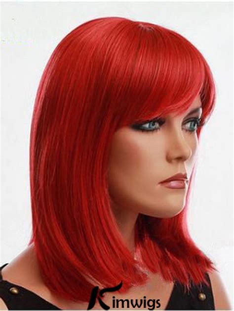 Light Red With Bangs Capless Human Wigs