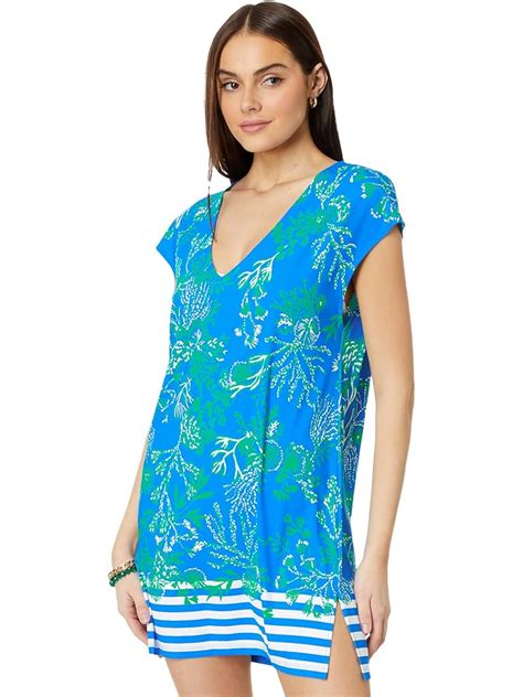 Lilly Pulitzer Dress Coverup V-Neck Cotton Starfish Blue