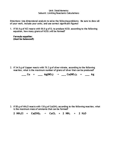 Limiting Reactant Homework Answers On Chemfiesta Reader