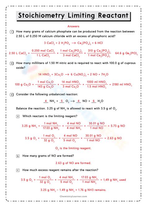 Limiting Reactants Worksheet Answers Epub