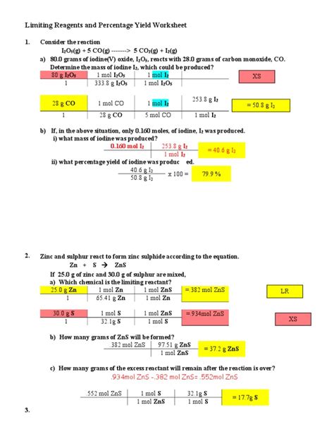 Limiting Reagent And Percent Yield Answers PDF