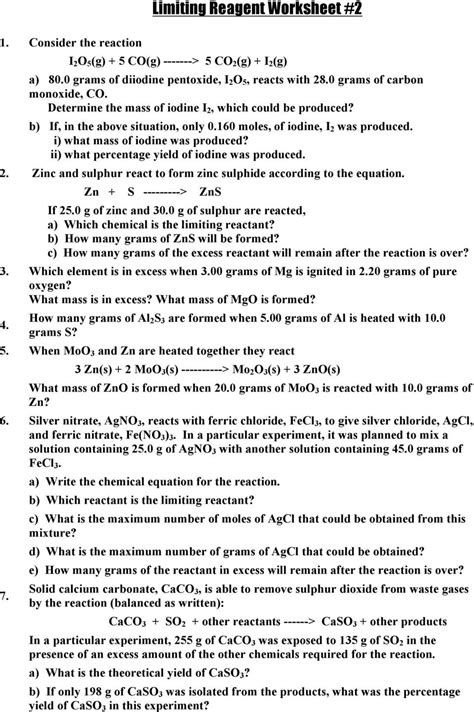 Limiting Reagent Worksheet 1 Answers PDF