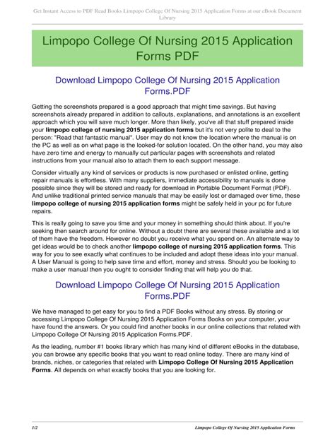 Limpopo college of nursing 2015 application forms Ebook Kindle Editon