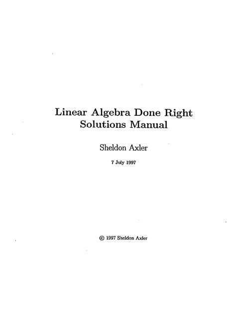 Linear Algebra Done Right Solutions Manual Epub