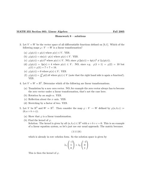 Linear Algebra Homework Solutions Doc