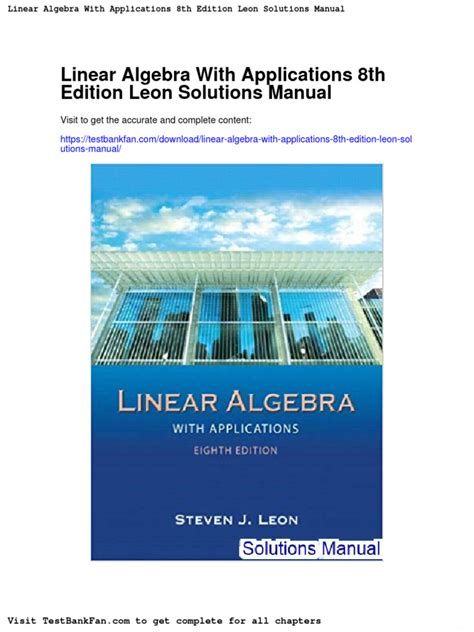 Linear Algebra With Applications 8th Edition Leon Solutions Manual Epub
