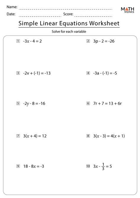 Linear Equations Worksheets With Answers Epub