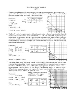 Linear Programming Worksheet With Answer Key Doc