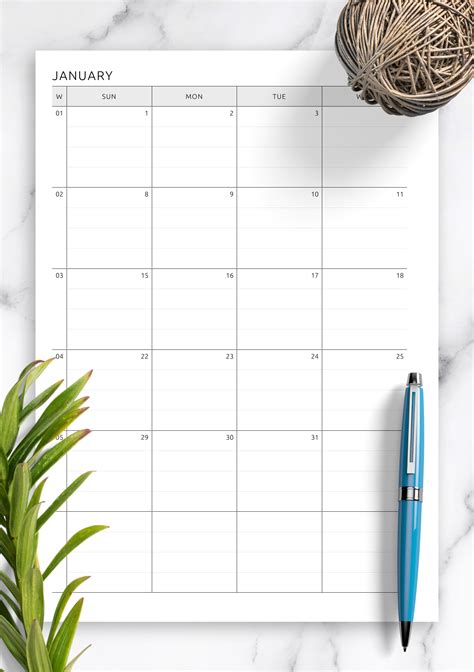 Lined Monthly Calendar Printable