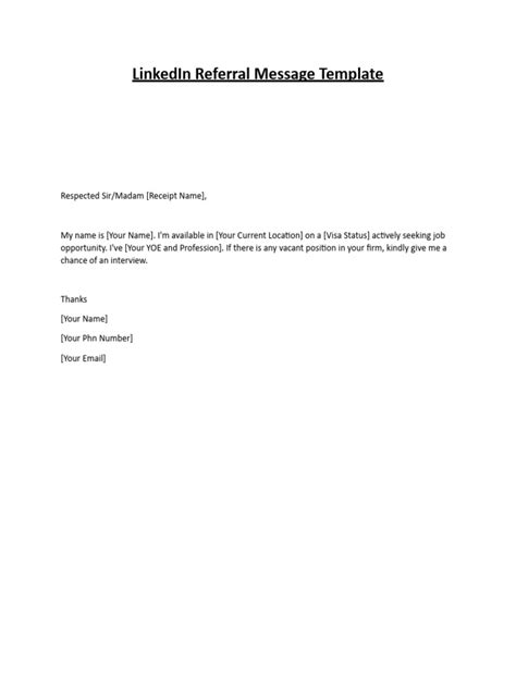 Linkedin Referral Message Template