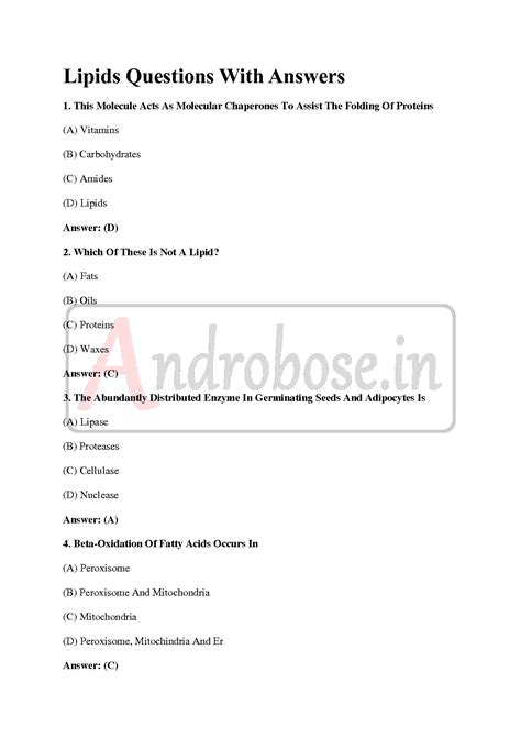 Lipid Questions Answers PDF