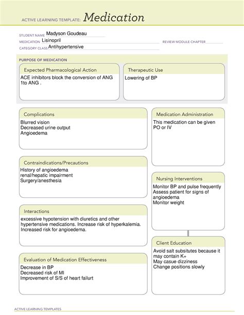 Lisinopril Ati Medication Template