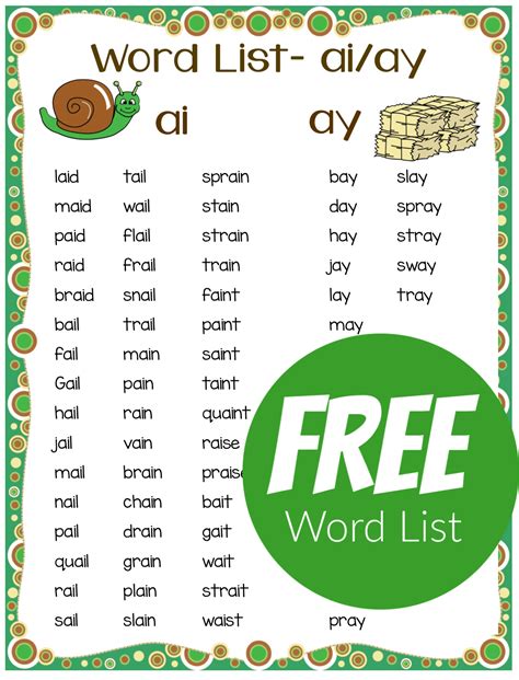 List Of Ai Ay Words For Third Grade Ebook Kindle Editon