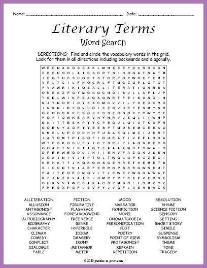 Literary Terms Word Search Answers Reader