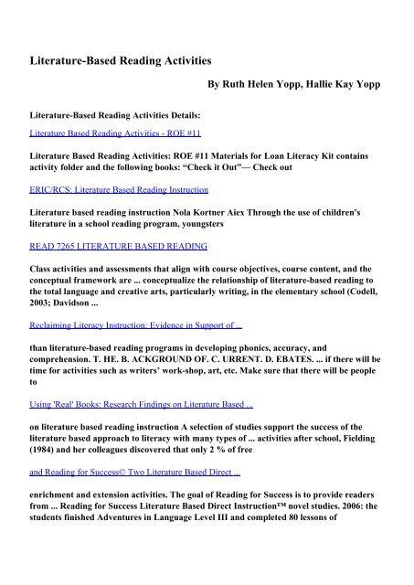 Literature-Based Reading Activities Ebook Reader