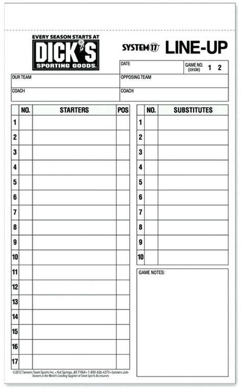 Little League Lineup Template