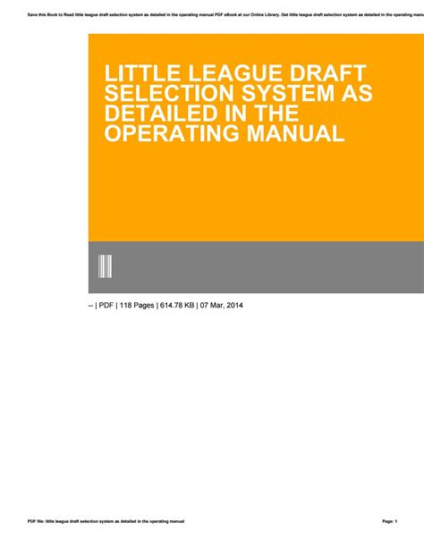 Little league draft selection system operating manual Ebook Reader