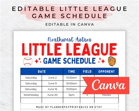 Little-league-game-schedule-template Ebook Kindle Editon