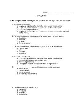 Living Environment Topic 6 Ecology Answer Key PDF