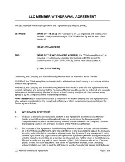 Llc Member Withdrawal Agreement Template