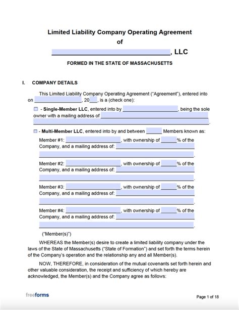 Llc Operating Agreement Template Massachusetts