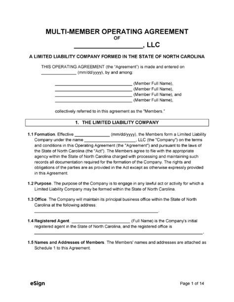 Llc Operating Agreement Template North Carolina