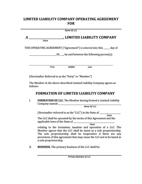 Llc Partnership Operating Agreement Template