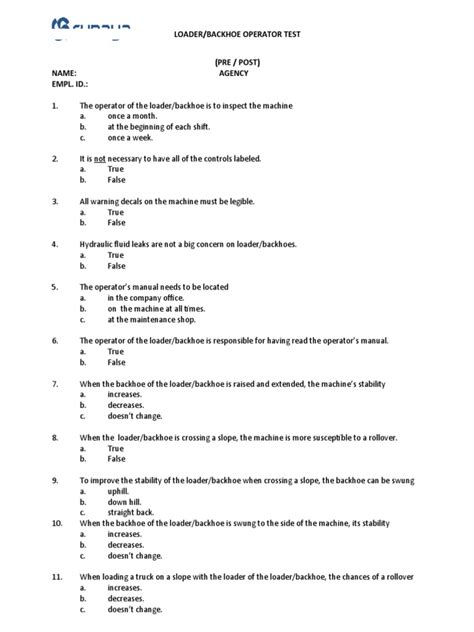 Loader Backhoe Operator Test Answers Epub