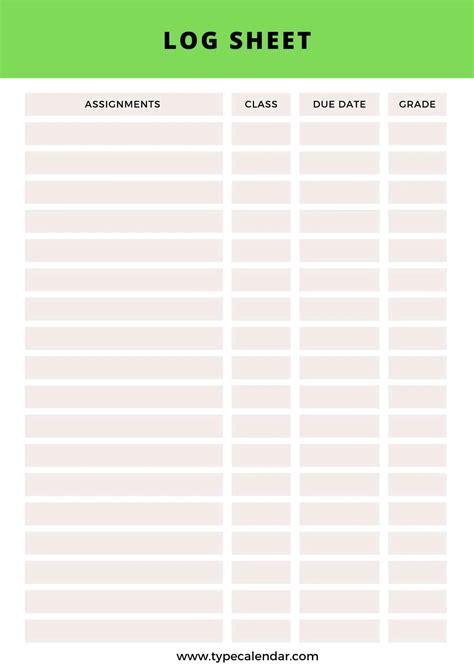 Log Sheet Template