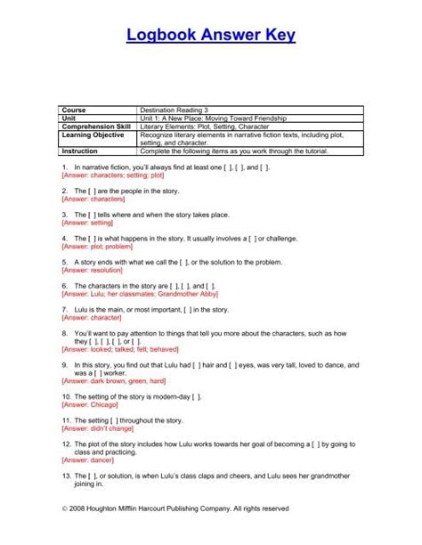 Logbook Answer Key Houghton Mifflin Harcourt Doc