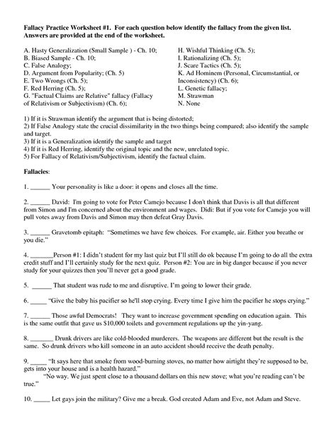 Logical Fallacies Worksheet With Answers Doc