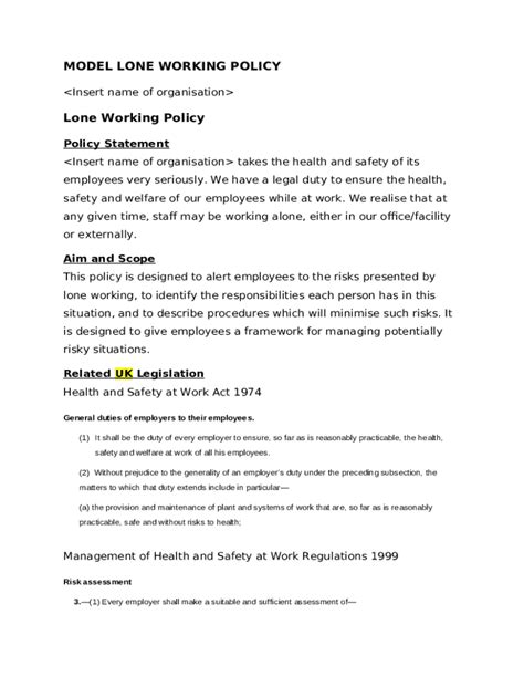Lone Worker Policy Template