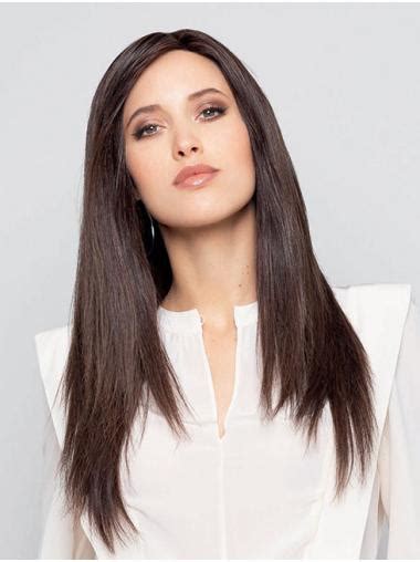 Long 100% Hand-tied Brown Straight Without Bangs Comfortable Human Hair Wigs