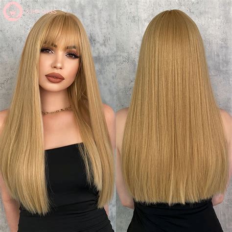 Long Blonde Wig With Bangs Straight Blonde Wigs Glueless Lace Wigs