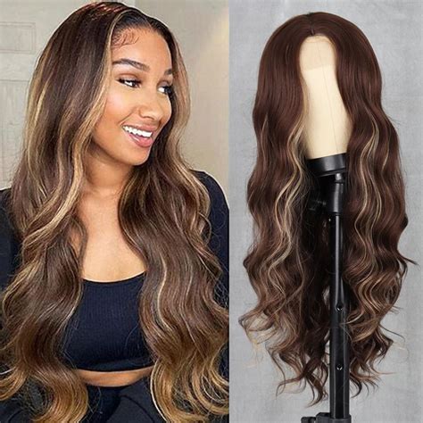 Long Brown Wigs Wavy Synthetic Wigs Without Bangs Lace Long Hair Wigs