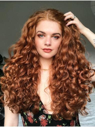 Long Curly Wigs Auburn Synthetic Wig Without Bangs Ceter Part Wigs Long Wigs