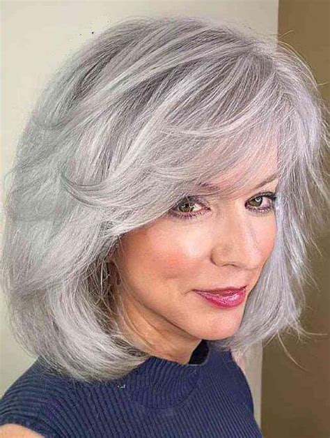 Long Grey Hair Wig Curly With Bangs 20" Lace Front Wigs VS