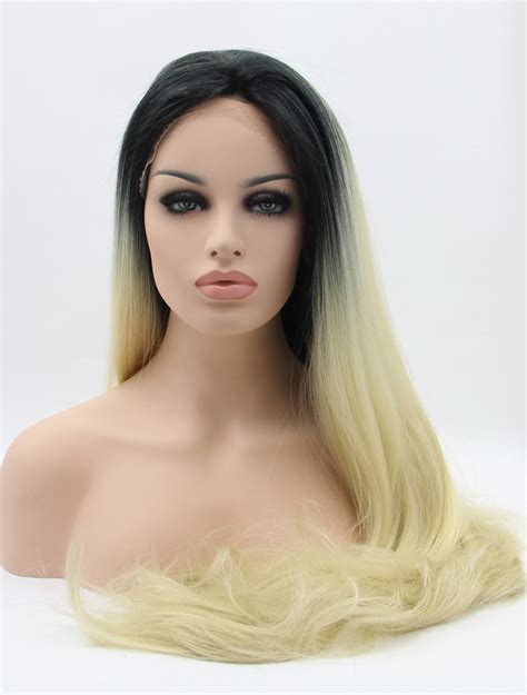 Long Ombre/2 Tone Without Bangs 32" Lace Front Straight Synthetic Wigs