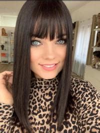 Long Straight 100% Hand-Tied With Bangs Human Hair Wigs Only