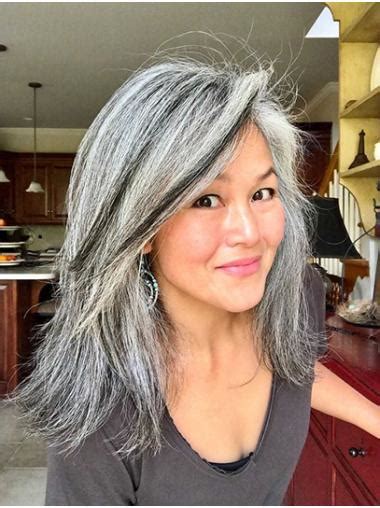 Long Straight Grey 16" Women Lace Wigs