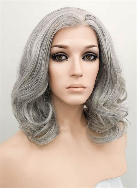 Long Wavy Grey 16" Lace Wigs Synthetic