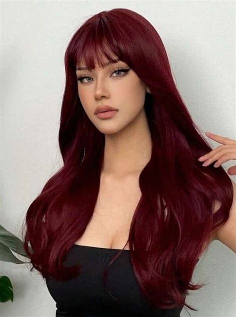 Long Wavy With Bangs 24 Inches Red Wigs