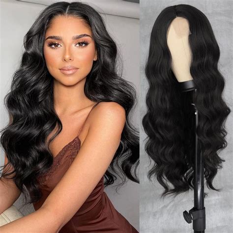 Long Wigs For Sale Wavy Lace Front Brown Wigs Without Bangs Synthetic Wigs