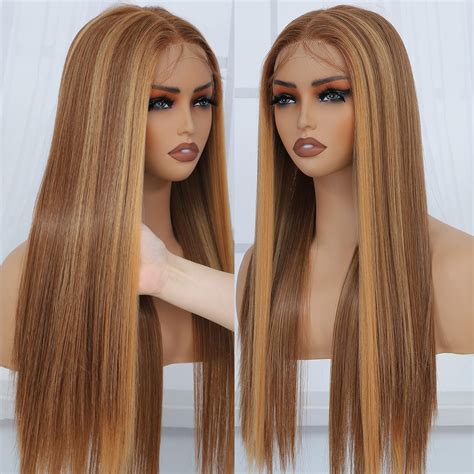 Long Wigs Lace Front Wavy Blonde Synthetic Strawberry Highlights Wigs