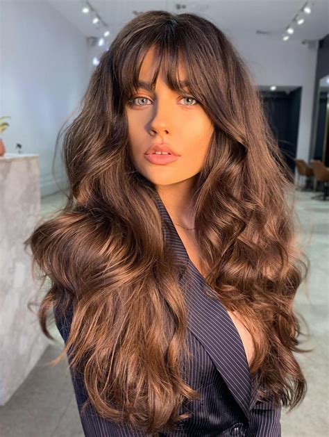 Long Wigs With Bangs Synthetic Wavy Lace Wigs Suitable Long Brown Wigs